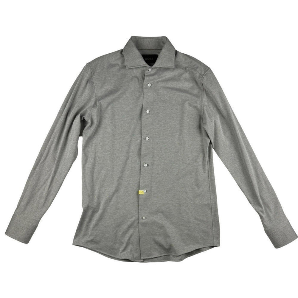 Hugo Boss L HAYS Slim Fit Button Shirt Cotton Blend Grey Size 39 | 15.5 | M